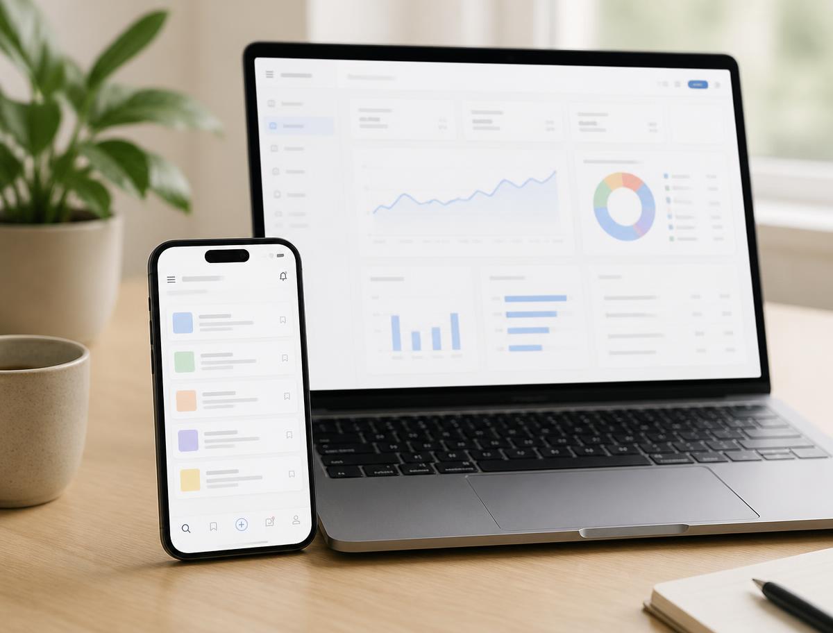 alfi.pro Dashboard auf Laptop und Auftrags-App auf dem Smartphone
